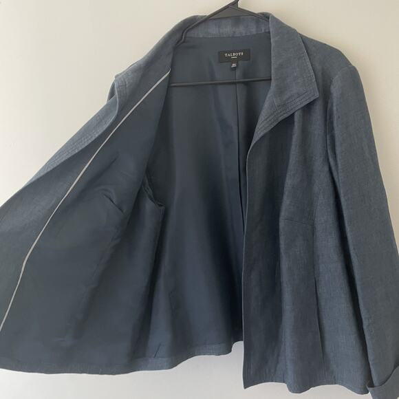 Talbots Linen Blazer 18W Navy Blue Minimalist Jacket Plus Size Classic Workwear - Picture 6 of 8